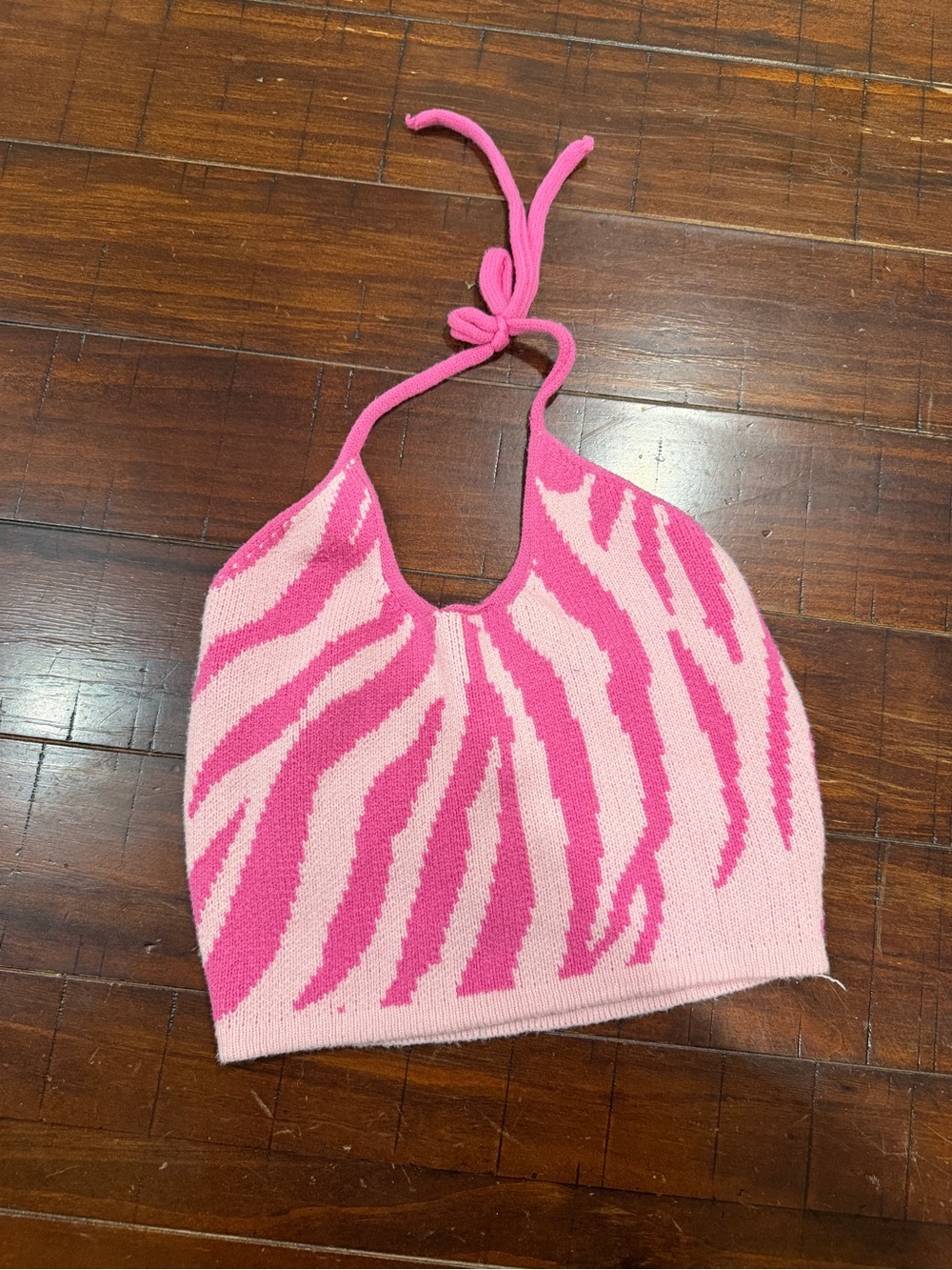 SHEIN zebra print Knit Halter Crop Top